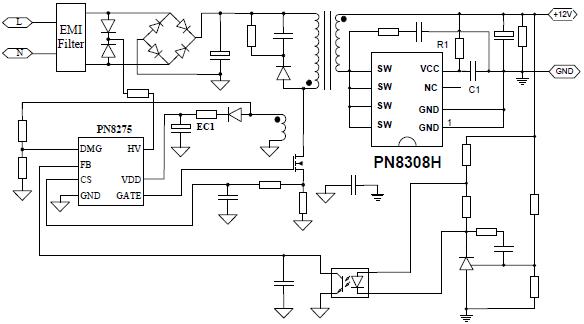 12V´ó¹¦ÂÊͬ²½ÕûÁ÷оƬPN8308HÓ¦Óõç·ͼ