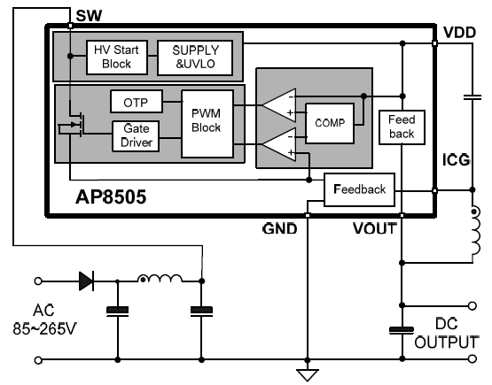 5VÎÞÏßÃÅÁåоƬ AP8505µäÐÍÓ¦Óõç·ͼ